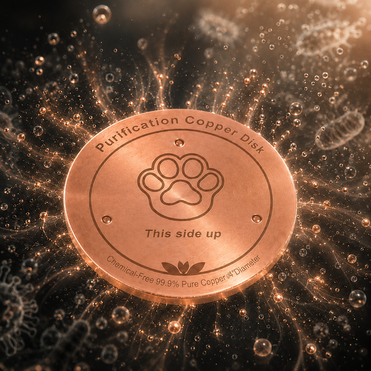 Copper disc in clear pet drinking water